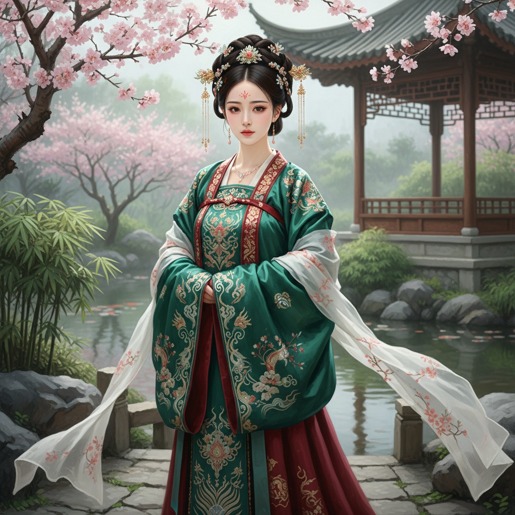 Create an image of Diao Chan based on the description from the Records of the Three Kingdoms. --ar 1:1 --v 7