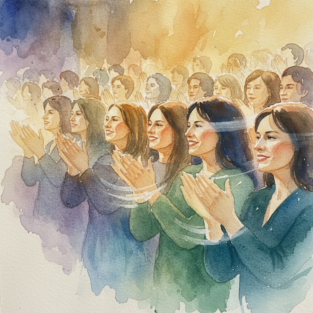 A group of people in the audience clapping