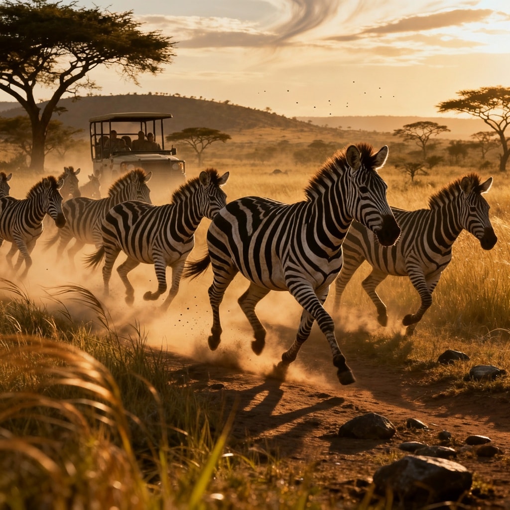 add a safari car in the background