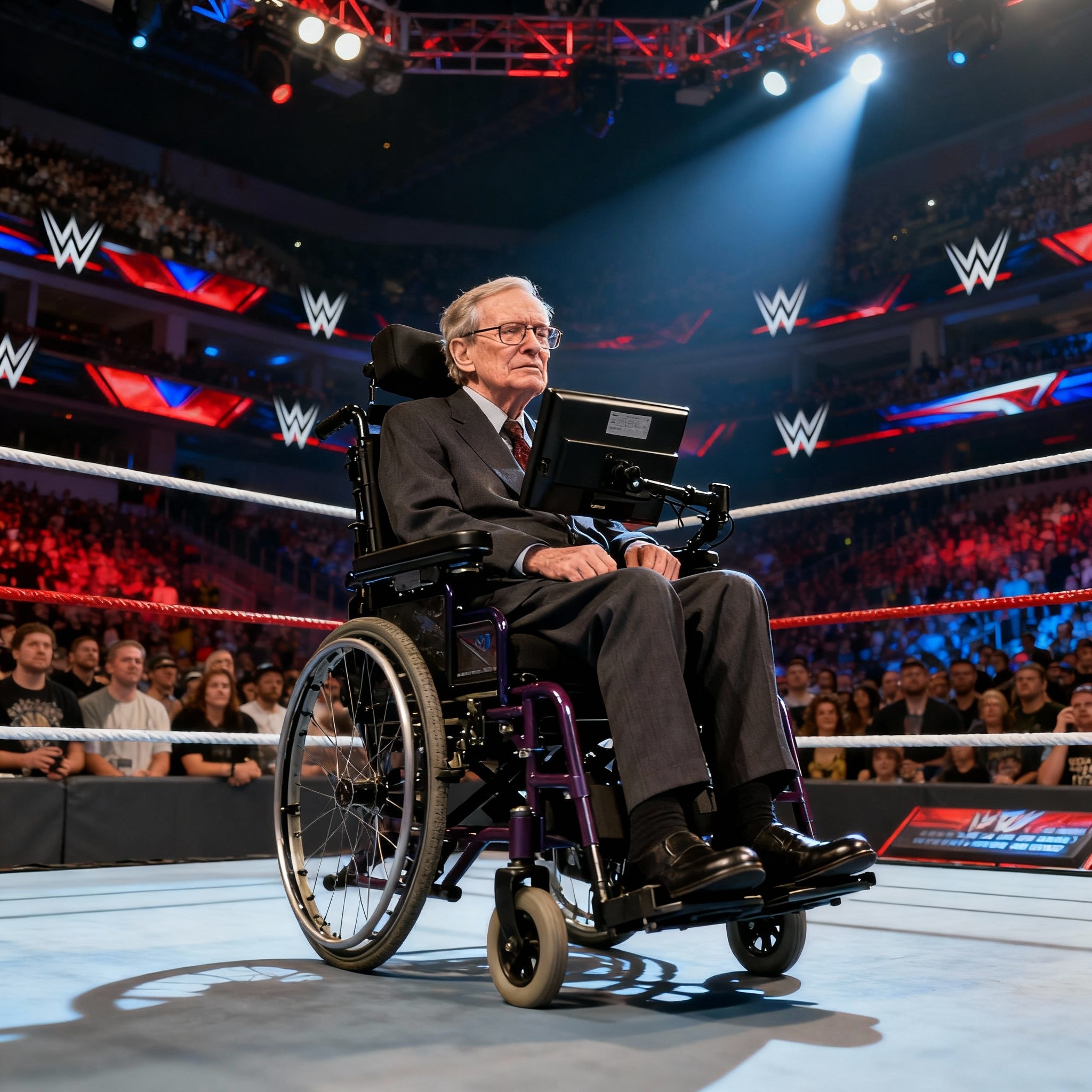 steven hawking in a wwe arena