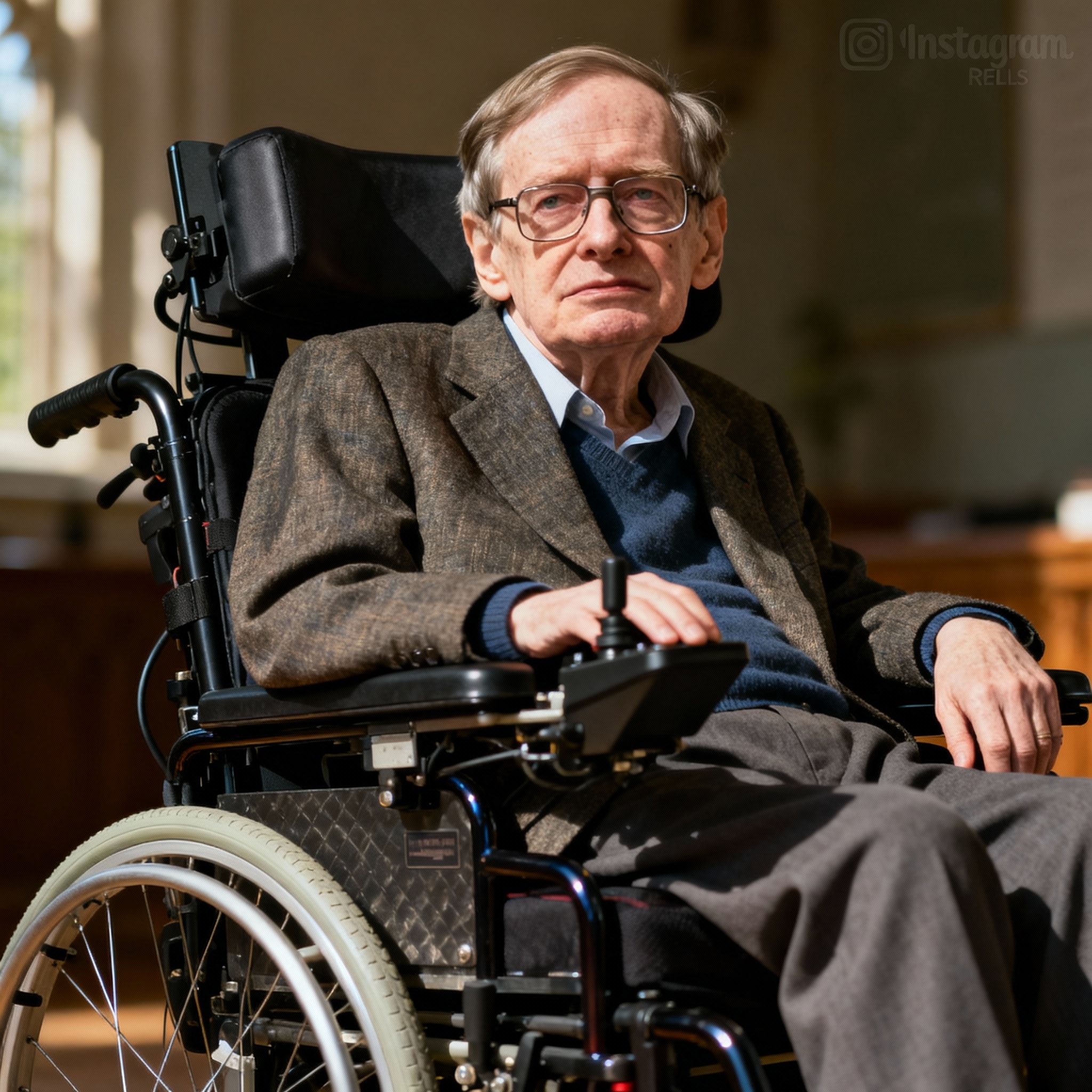 stephen hawking saying the name dominic david in a instgram reels format