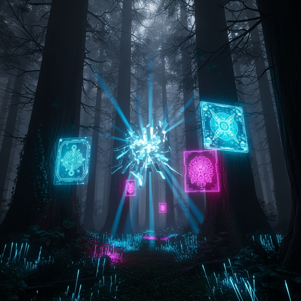 In the forest with light shining through the trees