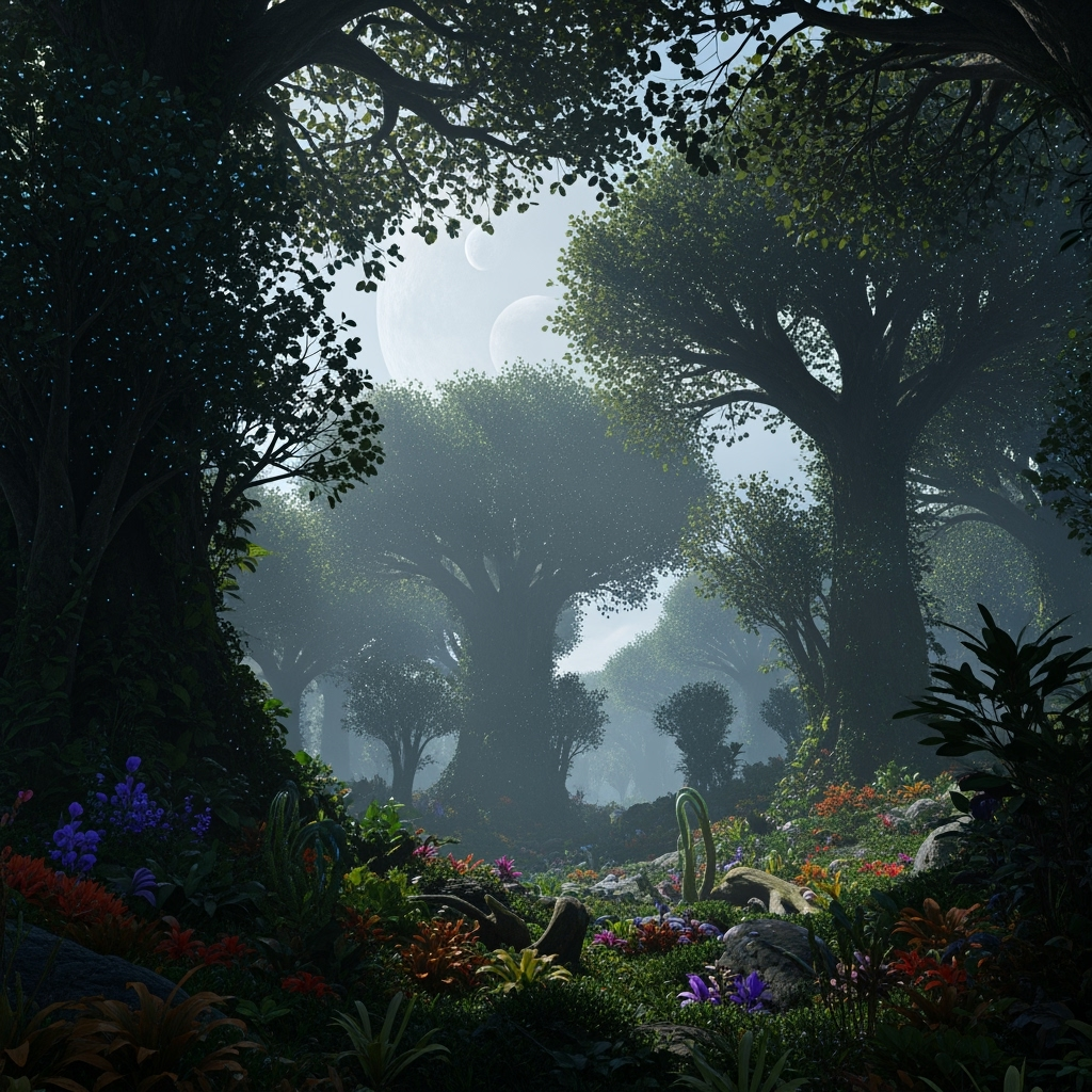 A lush forest on a distant moon