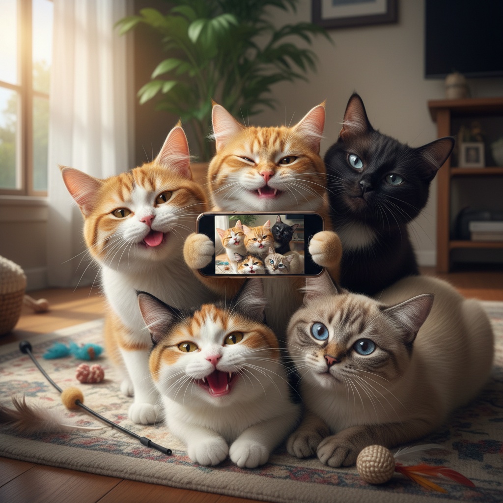 A group of cats taking a selfie