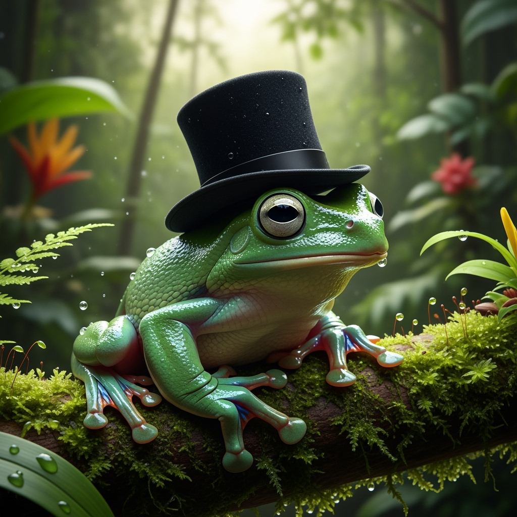A tree frog wearing a top hat