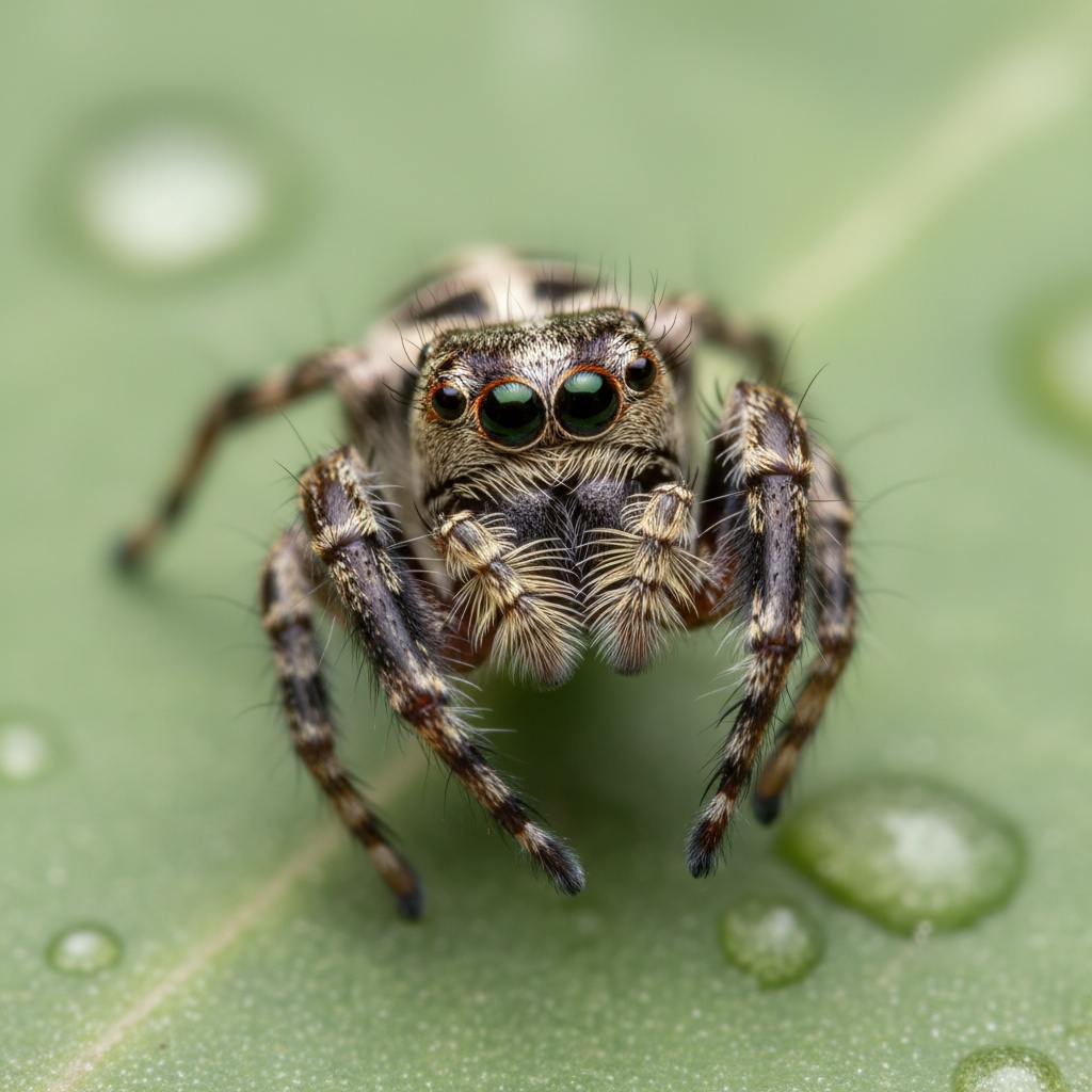 Super detailed photo of a zebra jumping spider