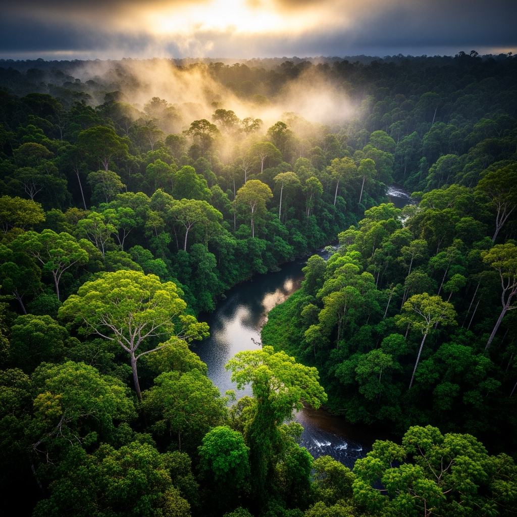 An amazing aerial view of a rainforest